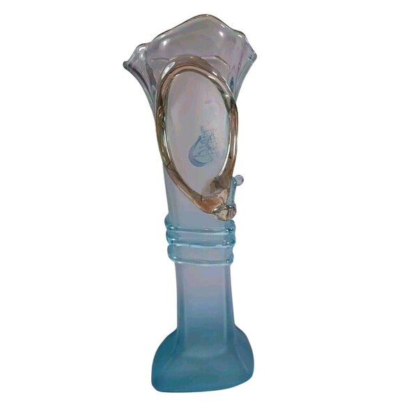 Ion Tamaian 15" Art Glass Vase Blue Frosted, Clear Gold  signed by the Artist - Picture 4 of 14